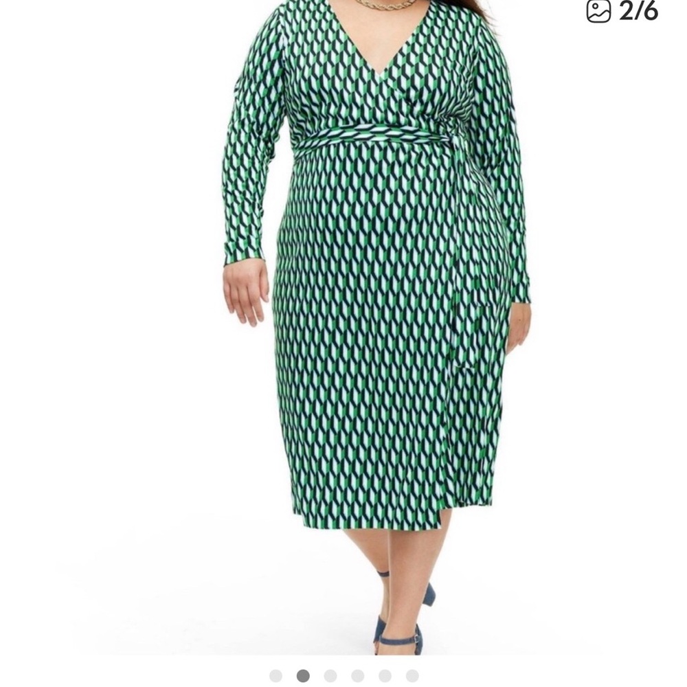 Diane Von Furstenberg Green Patterned Wrap Midi Dress